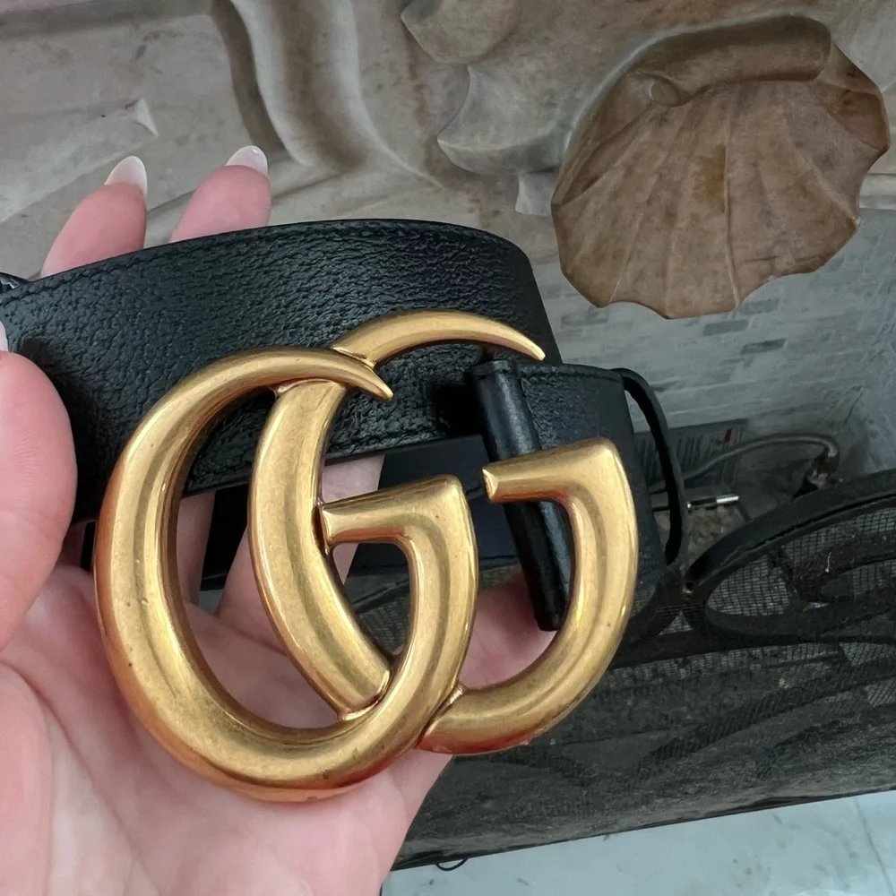 Sold- Authentic Gucci Marmont Large Black Leather GG Belt - Picture 1 of 9